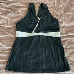 Lululemon Deep V mesh tank top black with white stripes, size 10
